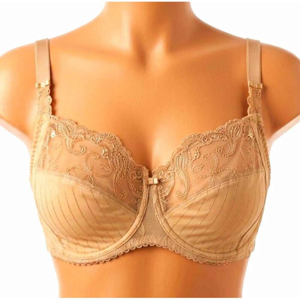 Chantelle Beige Floral Lace Underwired Full Cup Bra 36DDD sheer Unlined lace